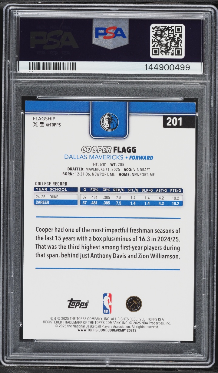 2025 Topps Basketball Cooper Flagg ROOKIE #201 PSA 8 NM-MT