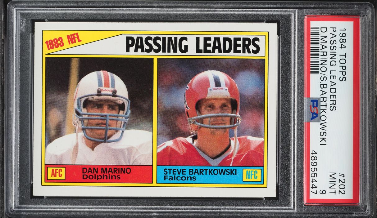 1984 Topps Football Steve Bartkowski Dan Marino ROOKIE, PASSING LEADERS #202 PSA 9 MINT