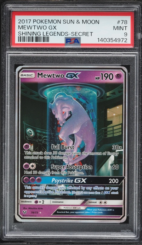 2017 Pokemon Sun & Moon Shining Legends Mewtwo GX #78 PSA 9 MINT