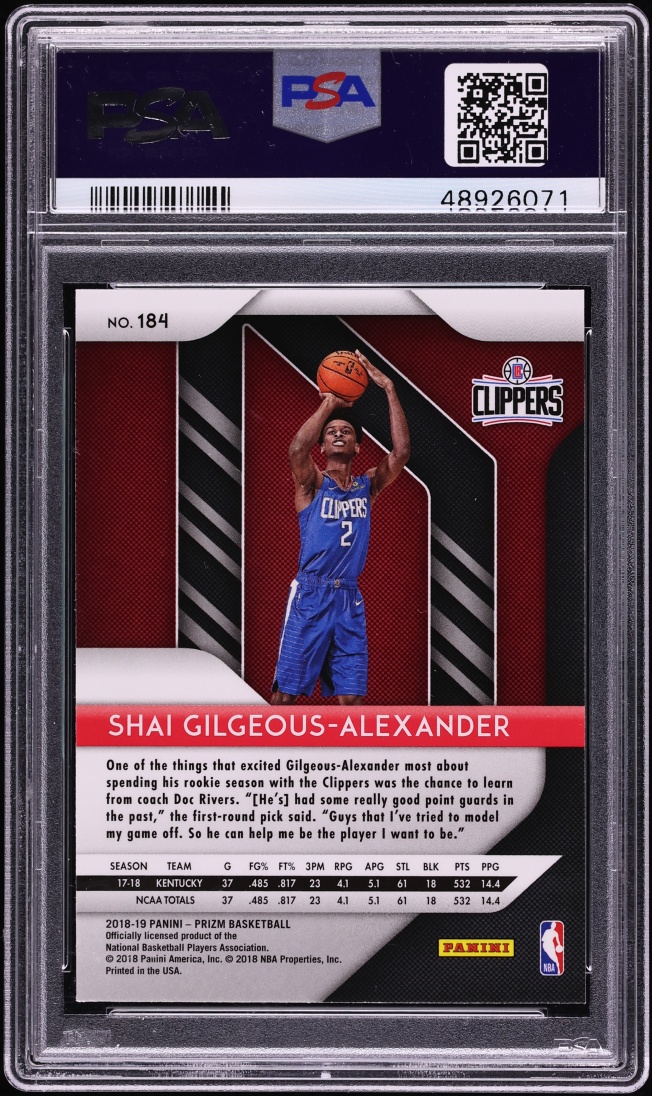 2018 Panini Prizm Shai Gilgeous-Alexander ROOKIE #184 PSA 10 GEM MINT