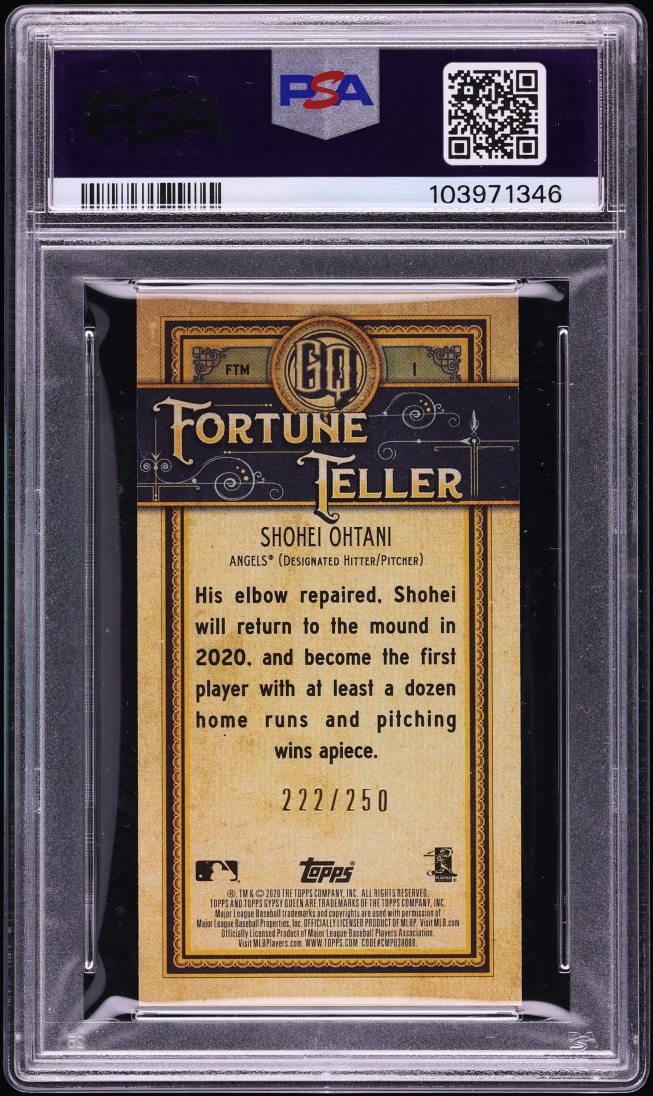2020 Topps Gypsy Queen Fortune Teller Minis Fortune Indigo Shohei Ohtani /250 #1 PSA 10 GEM