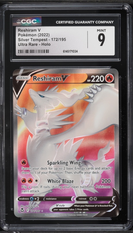 2022 Pokemon Sword & Shield Silver Tempest Full Art Reshiram V #172 CGC 9 MINT