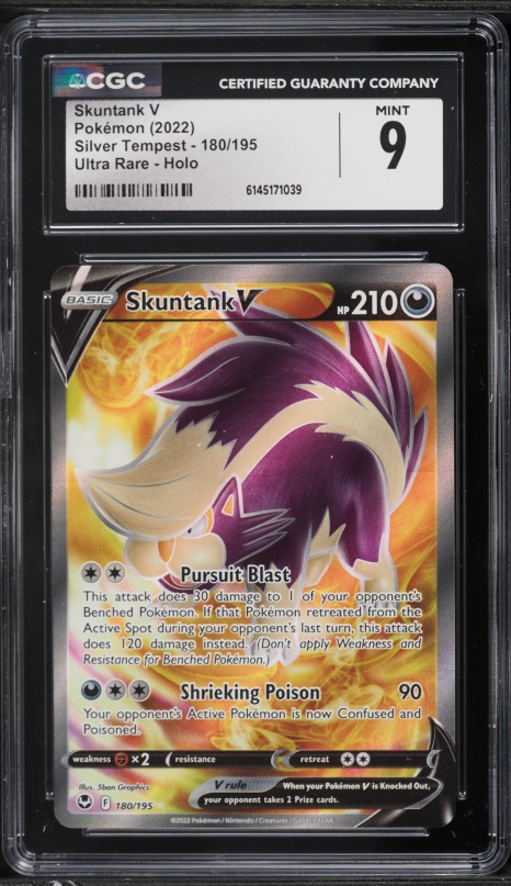 2022 Pokemon Sword & Shield Silver Tempest Full Art Skuntank V #180 CGC 9 MINT
