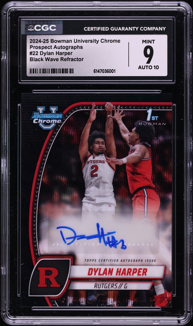 2024 Bowman University Chrome Black Wave Refractor Dylan Harper ROOKIE AUTO #22 CGC 9 MINT