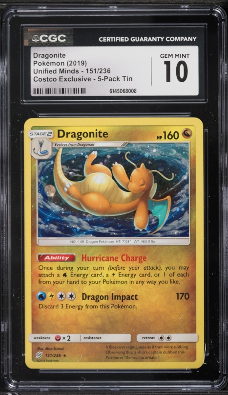 dragonite pokemon card sun and moon 2019 & Unified Minds Costco Exclusive Holo #151 CGC 9.5 MINT+ on Fanatics Collect Lightning Dragon Pulse (180) Discard the top 2 cards of your deck. 2018 Pokemon Sun and Moon
