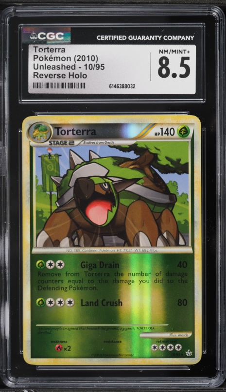 2010 Pokemon HeartGold & SoulSilver Unleashed Reverse Holo Torterra #10 CGC 8.5 NM-MT+