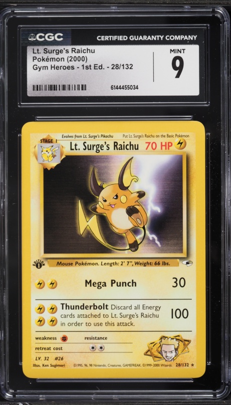 1999 Pokemon Japanese Gym 2 Holo Lt. Surge's Raichu #26 CGC 9 MINT