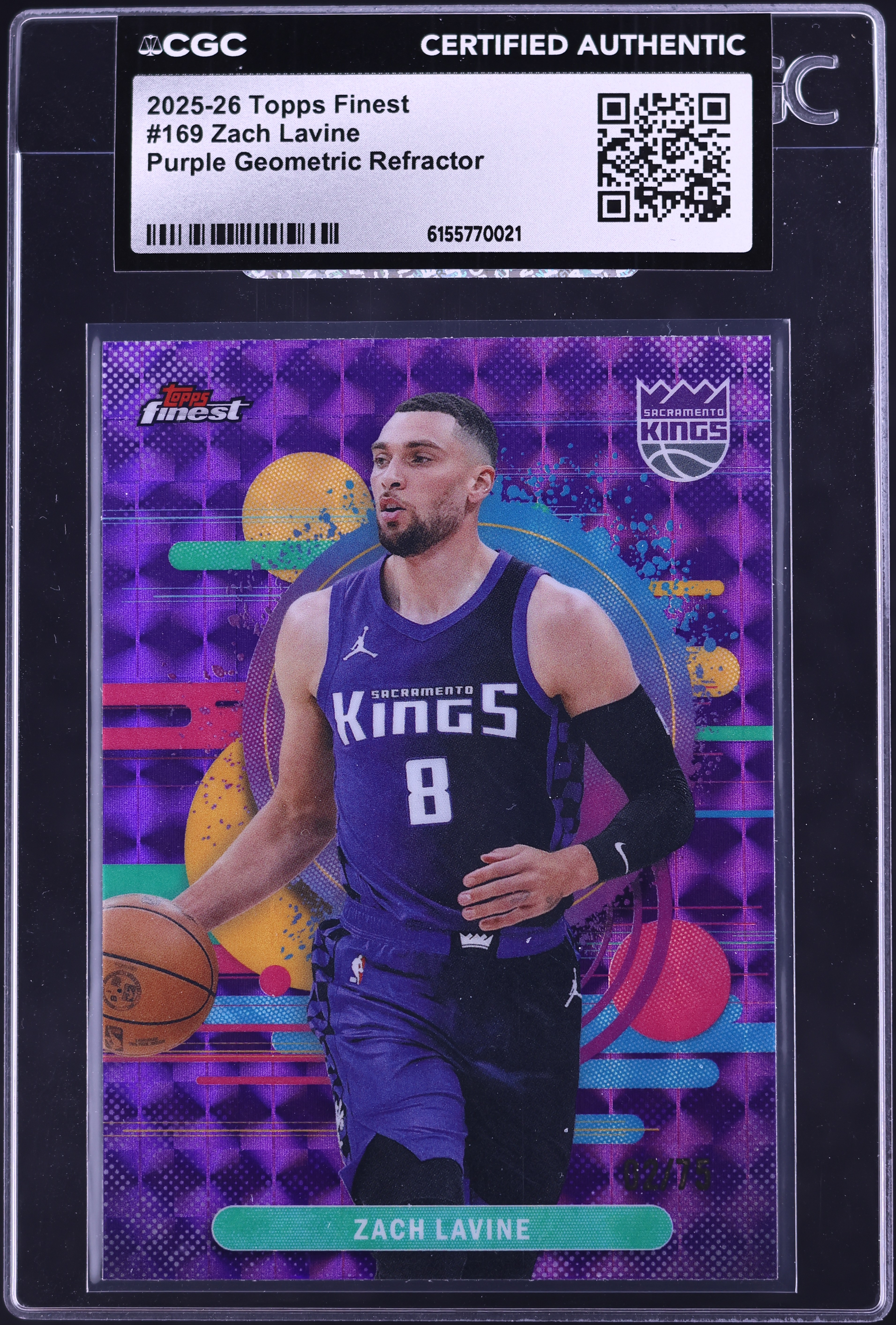 2025 Topps Finest Basketball Purple Geometric Refractor Zach Lavine #169 CGC AUTH