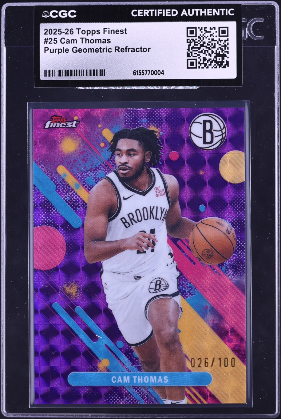 2025 Topps Finest Basketball Purple Geometric Refractor Cam Thomas #25 CGC AUTH