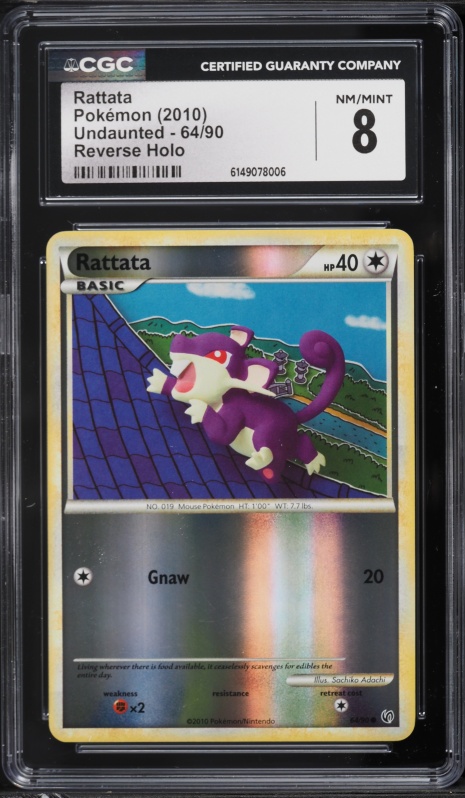 2010 Pokemon HeartGold & SoulSilver Undaunted Reverse Holo Rattata #64 CGC 8 NM-MT