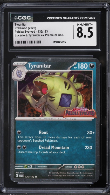 2025 Pokemon Scarlet & Violet Paldea Evolved Premium Collection Tyranitar #135 CGC 8.5 NM-MT+