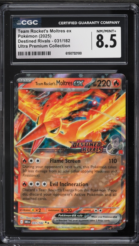 2025 Pokemon SV Destined Rivals Ultra Premium Holo Team Rocket's Moltres EX #31 CGC 8.5 NM-MT+