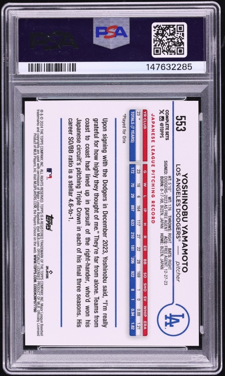 2024 Topps Complete Set Variation Yoshinobu Yamamoto ROOKIE #553 PSA 9 MINT