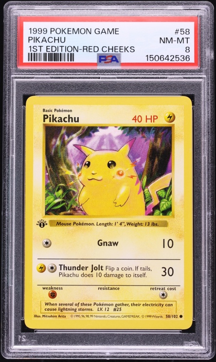 1999 Pokemon Game Pikachu 1st Edition Red Cheeks #58 PSA 8 | Card