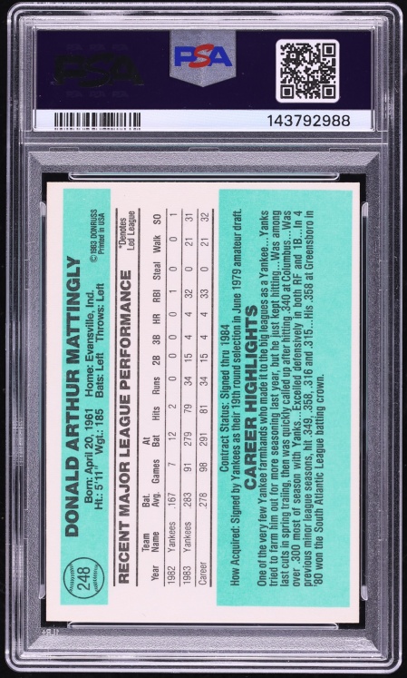 1984 Donruss Don Mattingly #248 PSA 9(oc) MINT