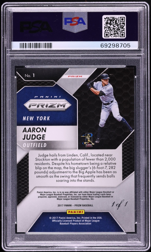 2017 Panini Chronicles Prizm Black Finite Aaron Judge ROOKIE 1/1 #1 PSA 9 MINT