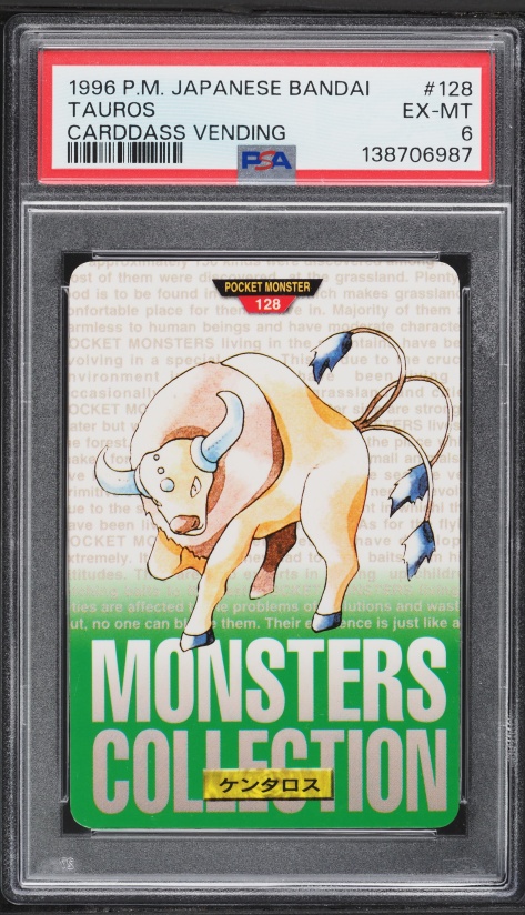 1996 Pokemon Japanese Bandai Carddass Vending Green Tauros #128 PSA 6 EXMT