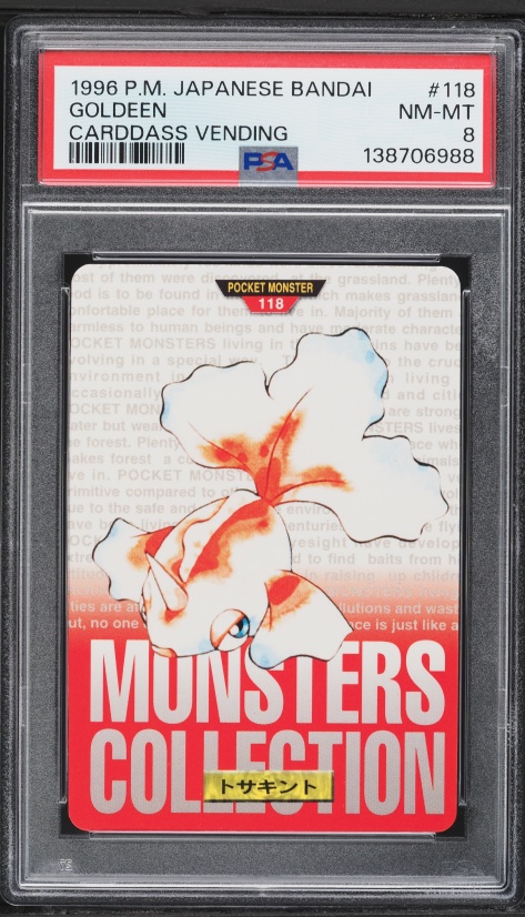 1996 Pokemon Japanese Bandai Carddass Vending Red Goldeen #118 PSA 8 NM-MT