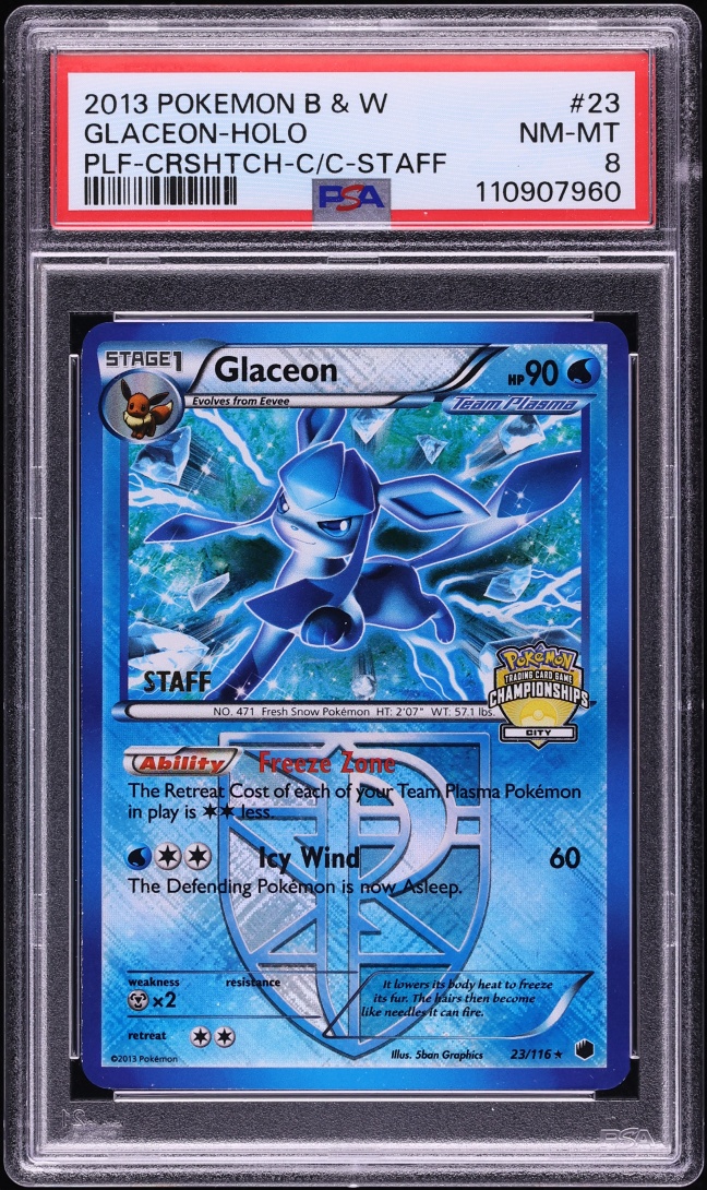 2013 Pokemon Black & White Plasma Freeze City Championships Staff Holo Glaceon #23 PSA 8 NM-MT