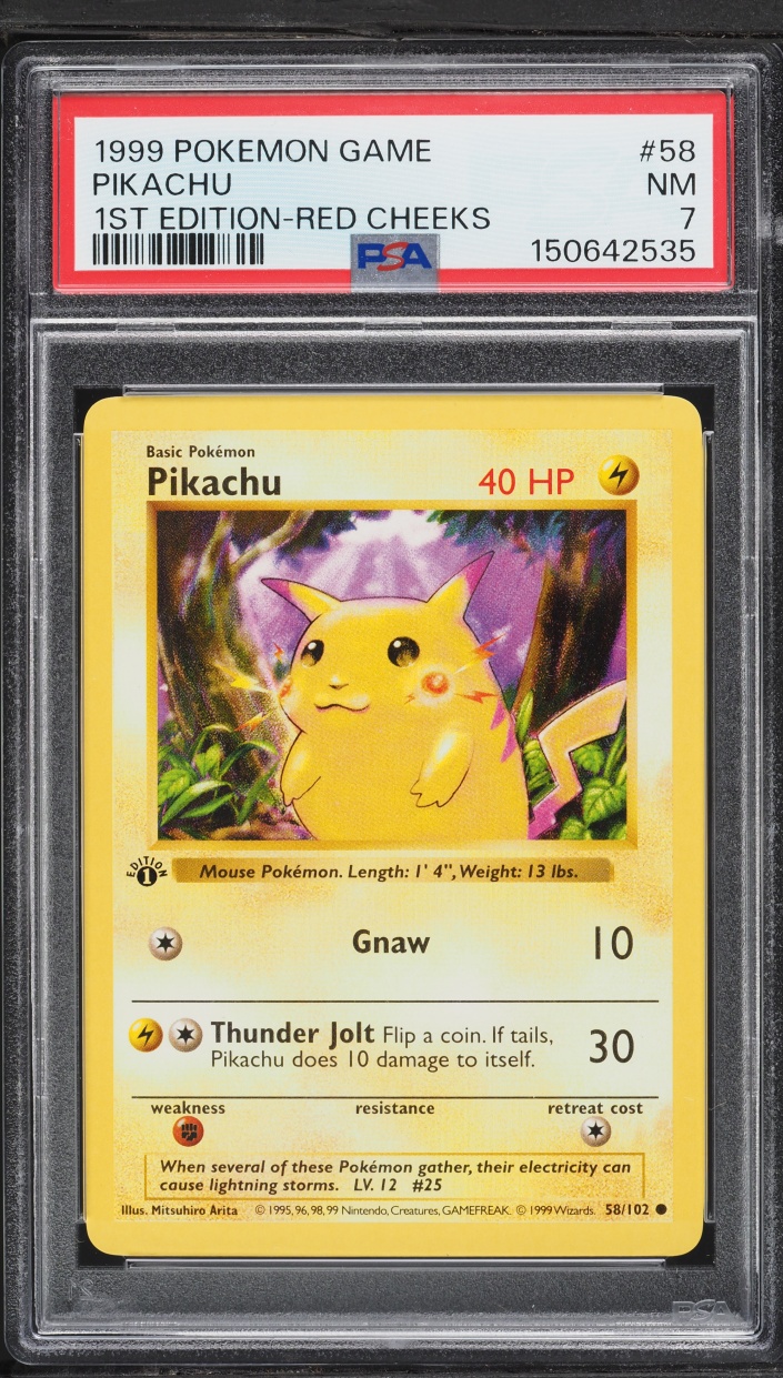 1999 Pokemon Base Set Shadowless 1st Edition Red Cheeks Pikachu #58 PSA 7 NRMT