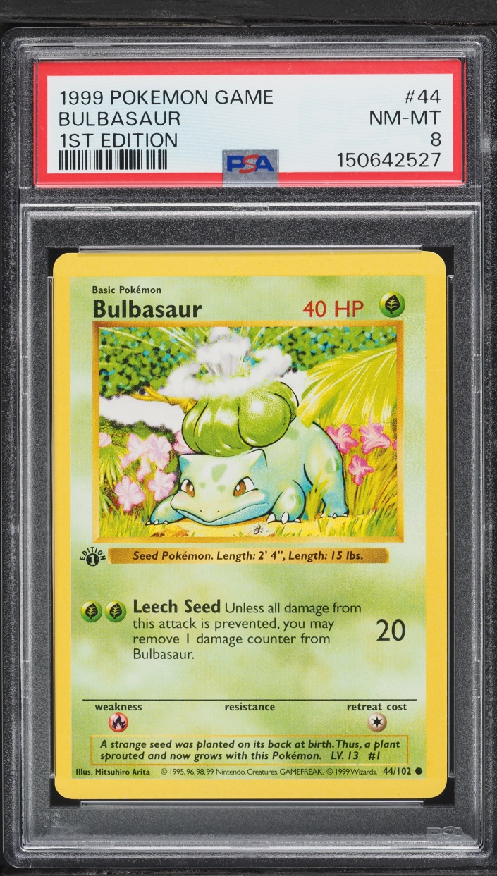 1999 Pokemon Base Set Shadowless 1st Edition Bulbasaur #44 PSA 8 NM-MT