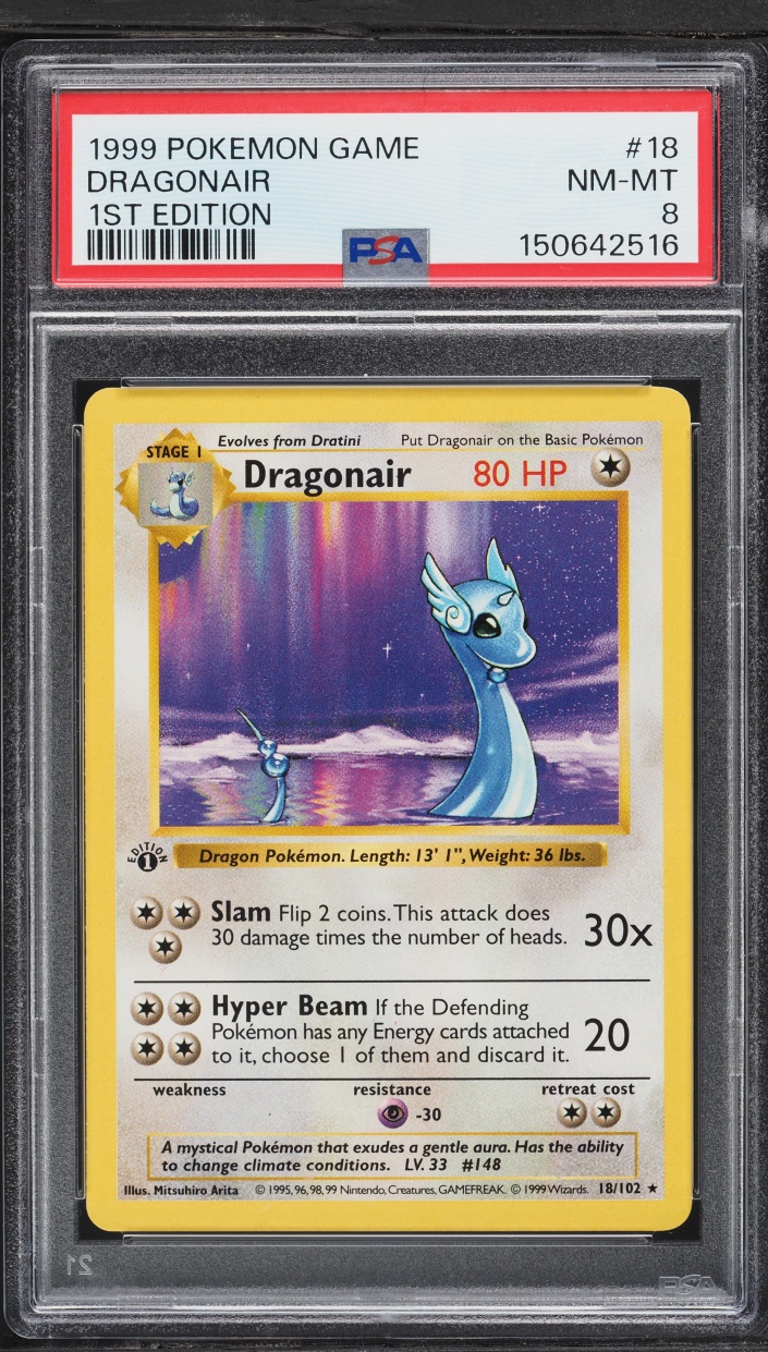 1999 Pokemon Base Set Shadowless 1st Edition Dragonair #18 PSA 8 NM-MT