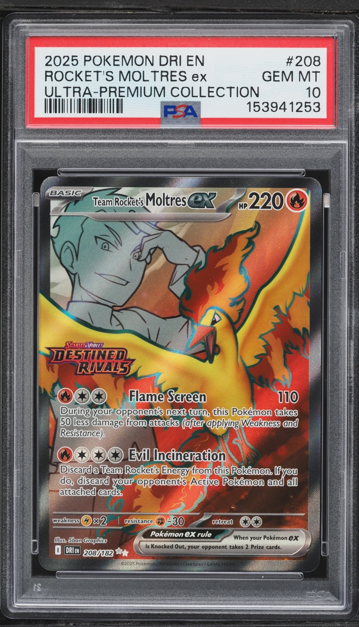 2025 Pokemon Destined Rivals Ultra Premium Collection Rocket's Moltres Ex #208 PSA 10 GEM MINT
