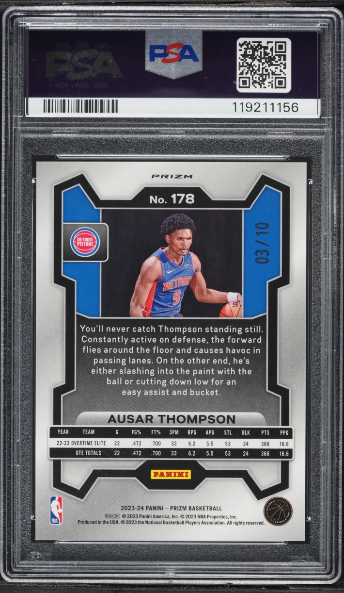 2023 Panini Prizm Gold Shimmer FOTL Ausar Thompson ROOKIE /10 #178 PSA 10 GEM MINT