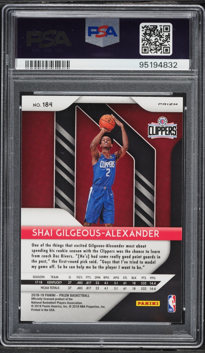 2018 Panini Prizm Red White & Blue Shai Gilgeous-Alexander ROOKIE #184 PSA 9 MINT