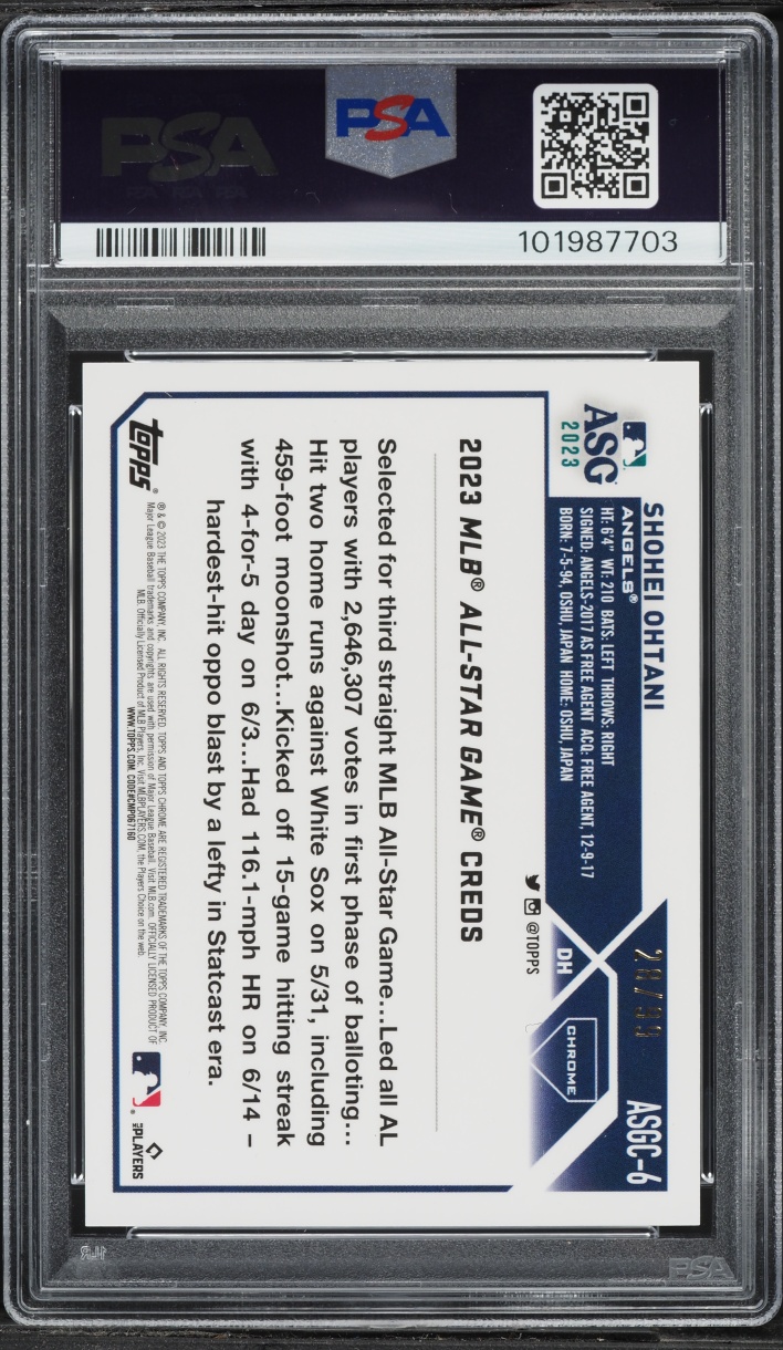 2023 Topps Chrome Update All Star Game Green Refractor Shohei Ohtani /99 #6 PSA 10 GEM MINT
