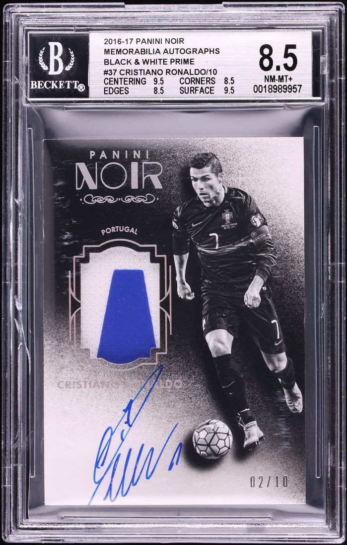 2016 Panini Noir Black & White Prime Cristiano Ronaldo PATCH AUTO /10 #MB-CR7 BGS 8.5 NM-MT+