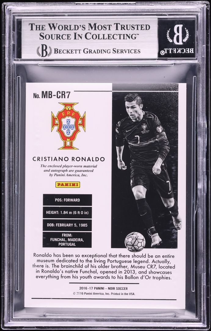 2016 Panini Noir Black & White Prime Cristiano Ronaldo PATCH AUTO /10 #MB-CR7 BGS 8.5 NM-MT+