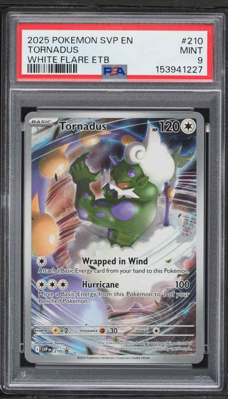 2025 Pokemon Scarlet & Violet Promo White Flare ETB Full Art Tornadus #210 PSA 9 MINT