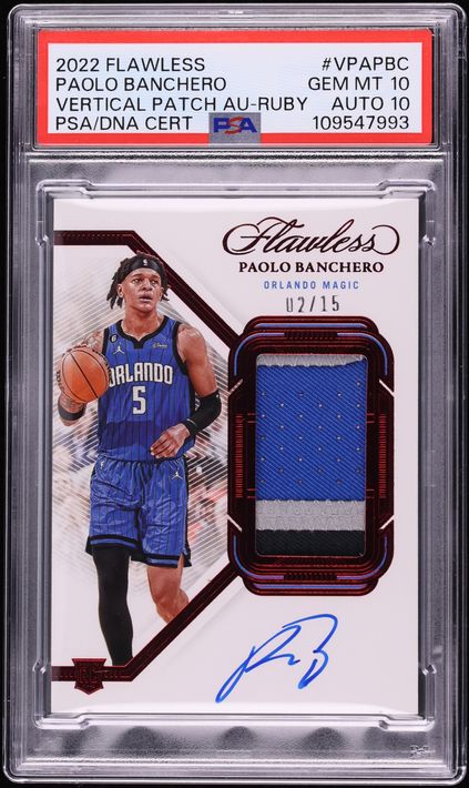 2022 Panini Flawless Vertical Ruby Paolo Banchero ROOKIE PATCH AUTO DNA 10 /15 PSA 10 GEM MINT