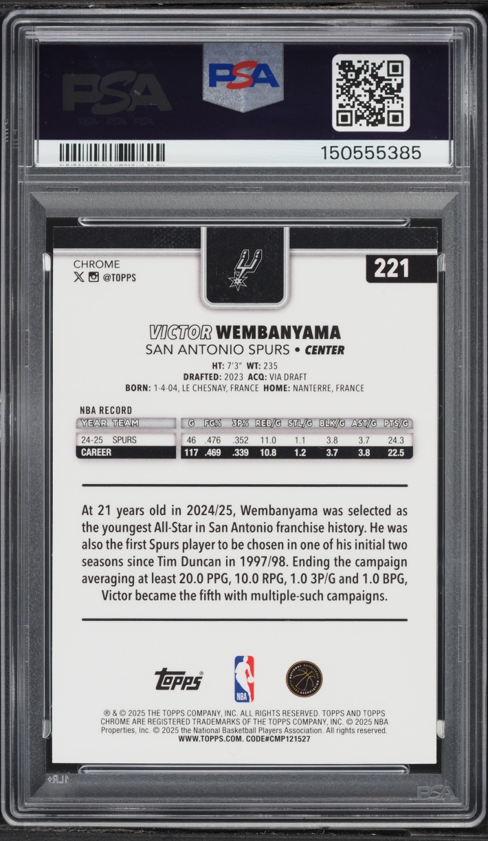 2025 Topps Chrome Xfractor Victor Wembanyama #221 PSA 9 MINT