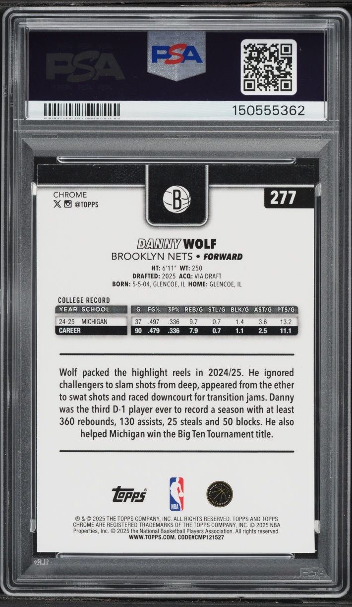 2025 Topps Chrome Xfractor Danny Wolf ROOKIE #277 PSA 10 GEM MINT