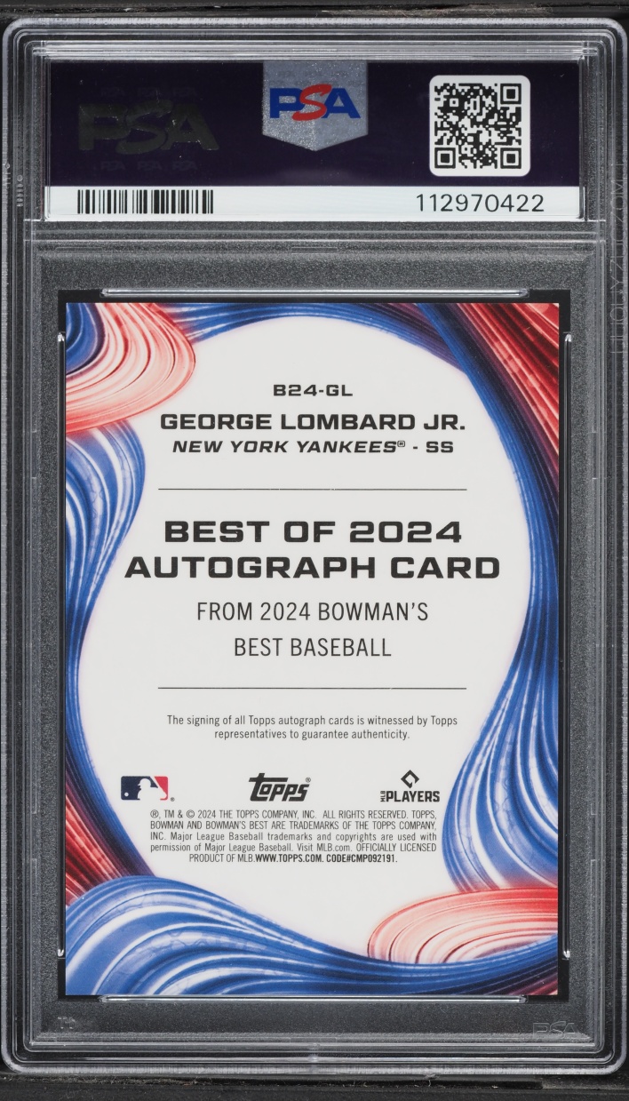 2024 Bowman's Best Of '24 Gold Refractor George Lombard Jr. AUTO /50 #B24-GL PSA 10 GEM MINT