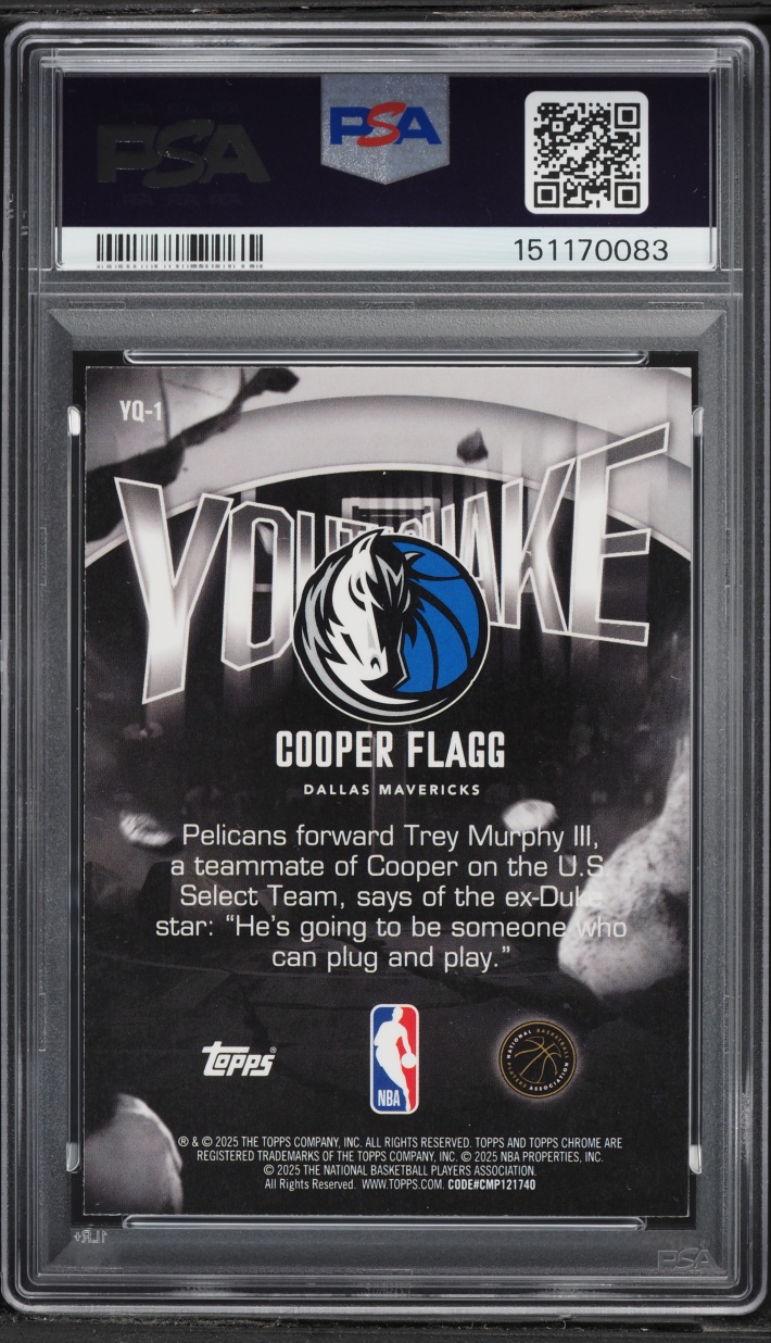 2025 Topps Chrome Youthquake Cooper Flagg ROOKIE #YQ-1 PSA 10 GEM MINT