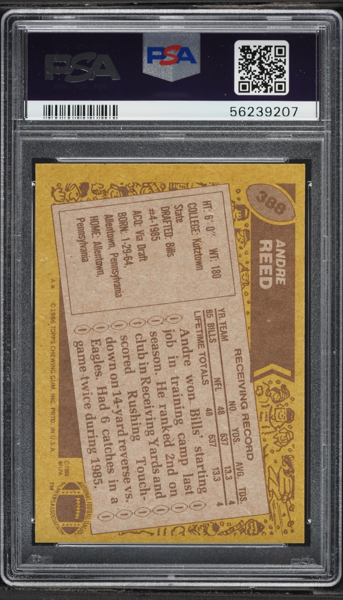 1986 Topps Football Andre Reed ROOKIE #388 PSA 8 NM-MT