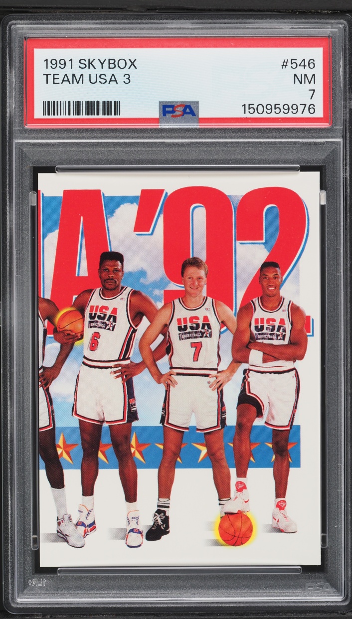 1991 Skybox Team USA 3 w/ Patrick Ewing Larry Bird Scottie Pippen #546 PSA 7 NRMT