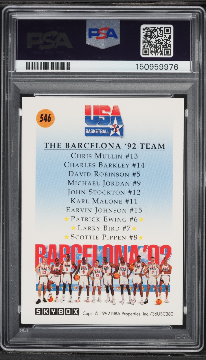1991 Skybox Team USA 3 w/ Patrick Ewing Larry Bird Scottie Pippen #546 PSA 7 NRMT