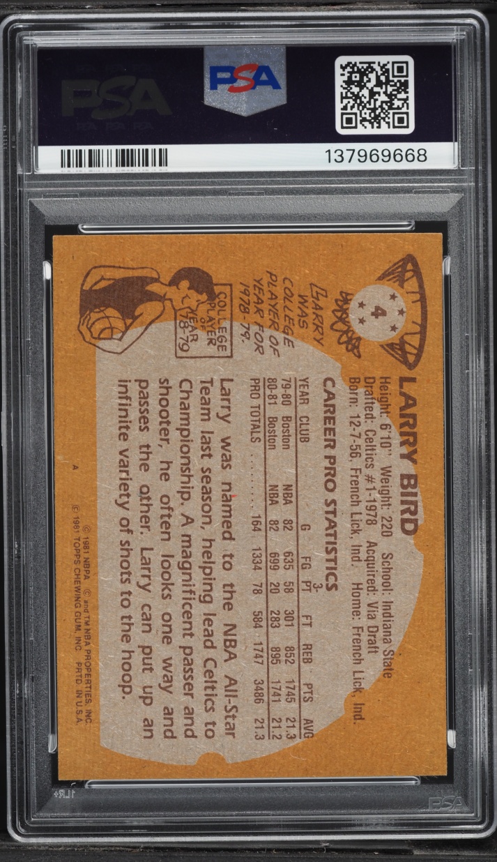 1981 Topps Basketball Larry Bird #4 PSA 7 NRMT