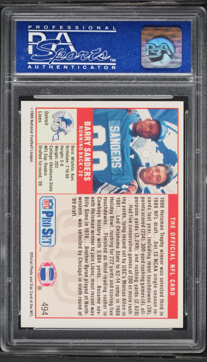 1989 Pro Set Football Barry Sanders ROOKIE #494 PSA 8 NM-MT
