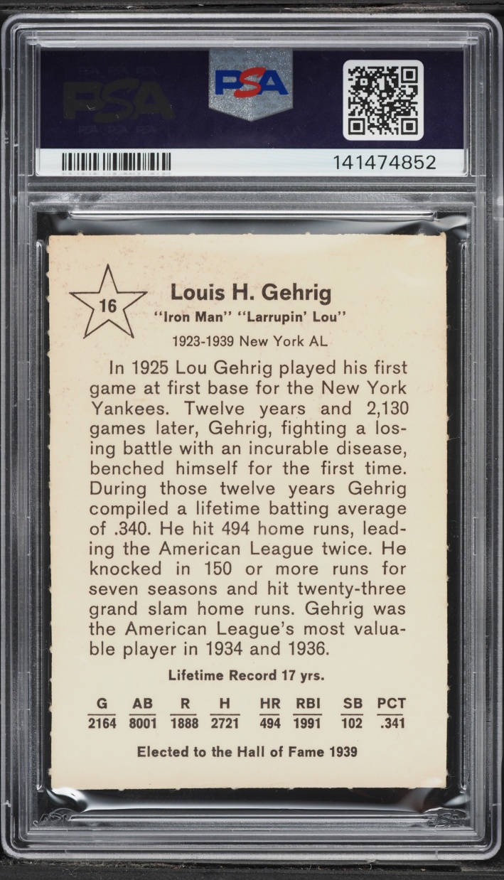 1961 Golden Press Lou Gehrig #16 PSA 6 EXMT