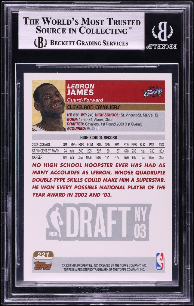 2003 Topps Basketball LeBron James ROOKIE #221 BGS 9 MINT