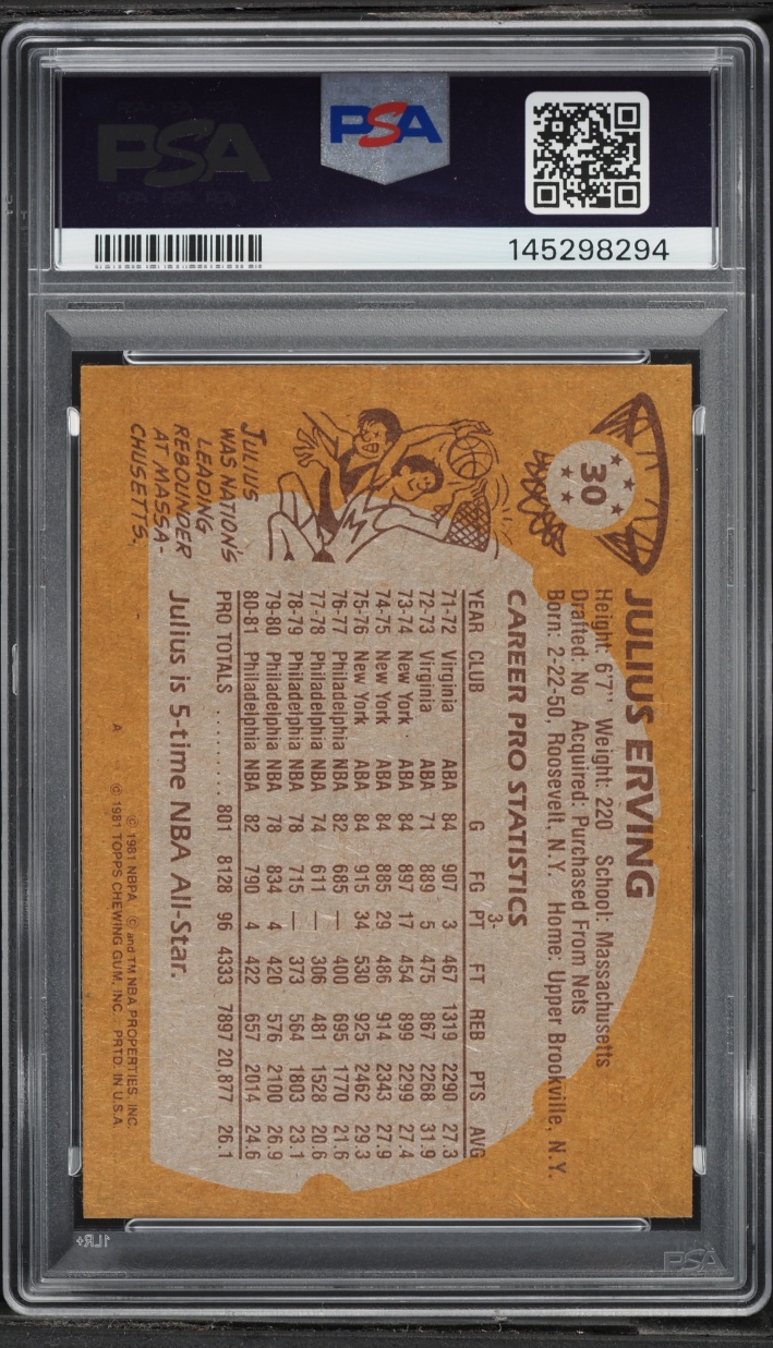 1981 Topps Basketball Julius Erving #30 PSA 8 NM-MT