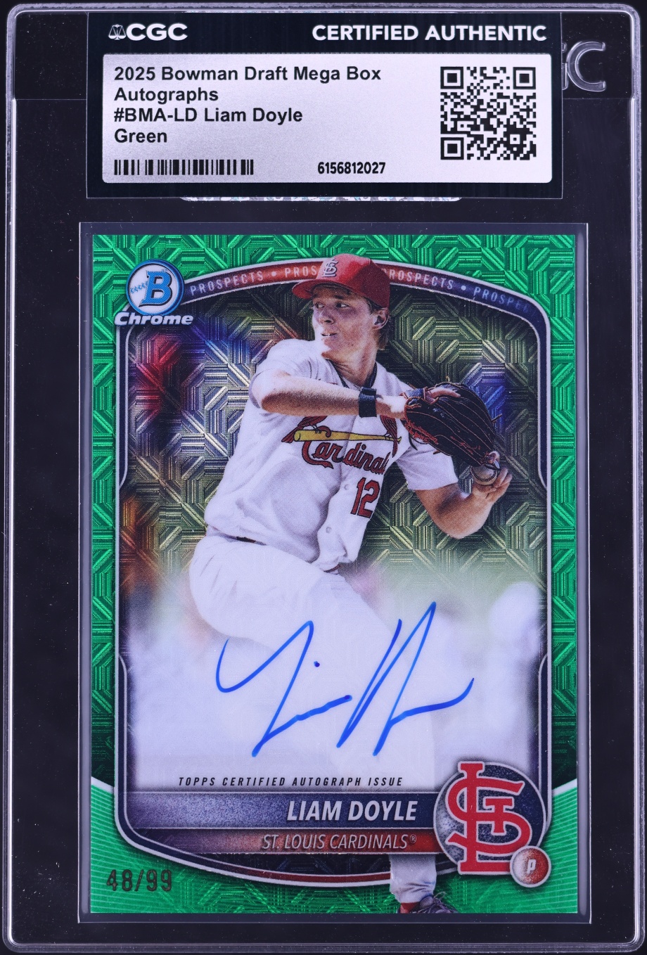 2025 Bowman Chrome Draft Mega Box Green Liam Doyle PROSPECT AUTO /99 #BMA-LD CGC AUTH
