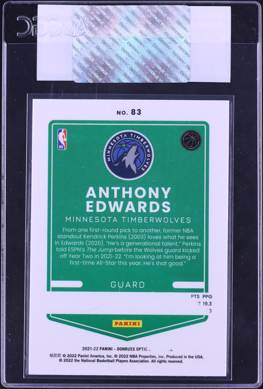 2021 Donruss Optic Anthony Edwards #83 CGC AUTH