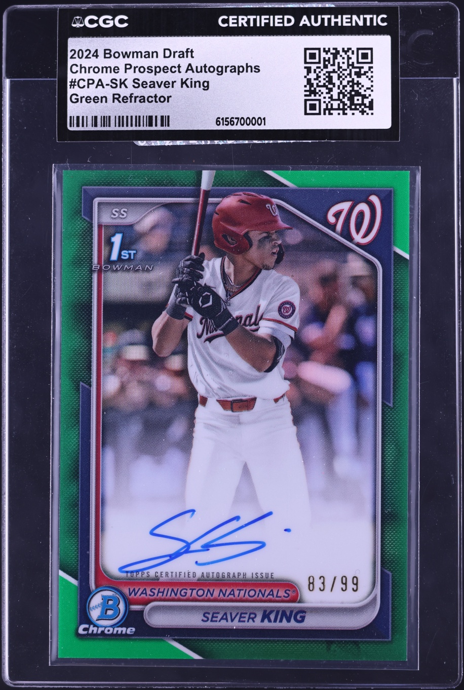 2024 Bowman Chrome Draft Green Refractor Seaver King PROSPECT AUTO /99 #CPA-SK CGC AUTH