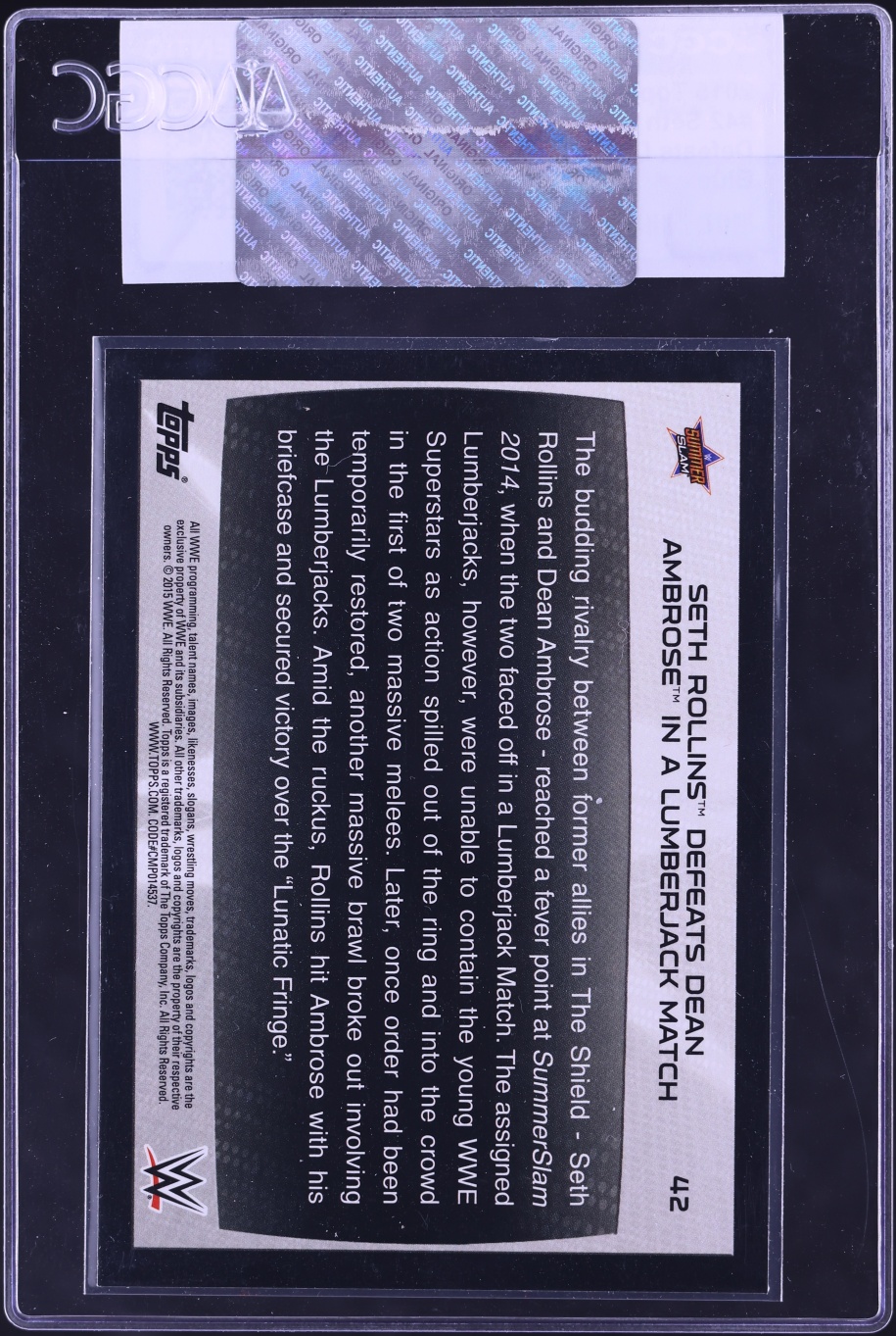 2015 Topps Road To Wrestlemania Blue Seth Rollins Defeats Dean Ambrose #42 CGC AUTH